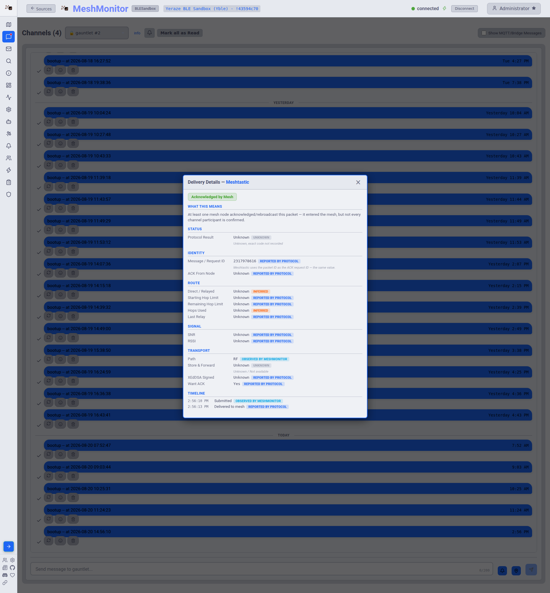 Delivery Details Timeline section showing a submitted-to-delivered event sequence