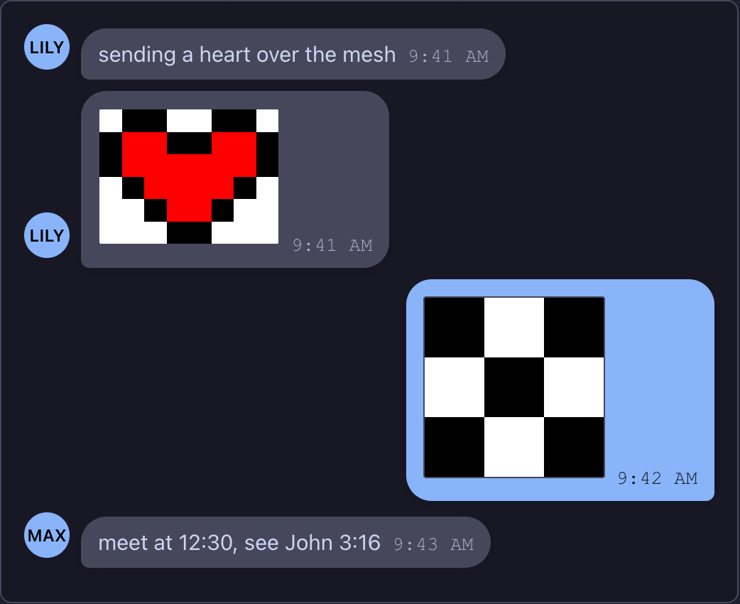 A channel with a SPIP heart and checkerboard drawn as images, next to ordinary text messages